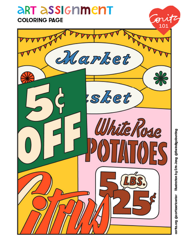 Corita 101: art assignment - market coloring page